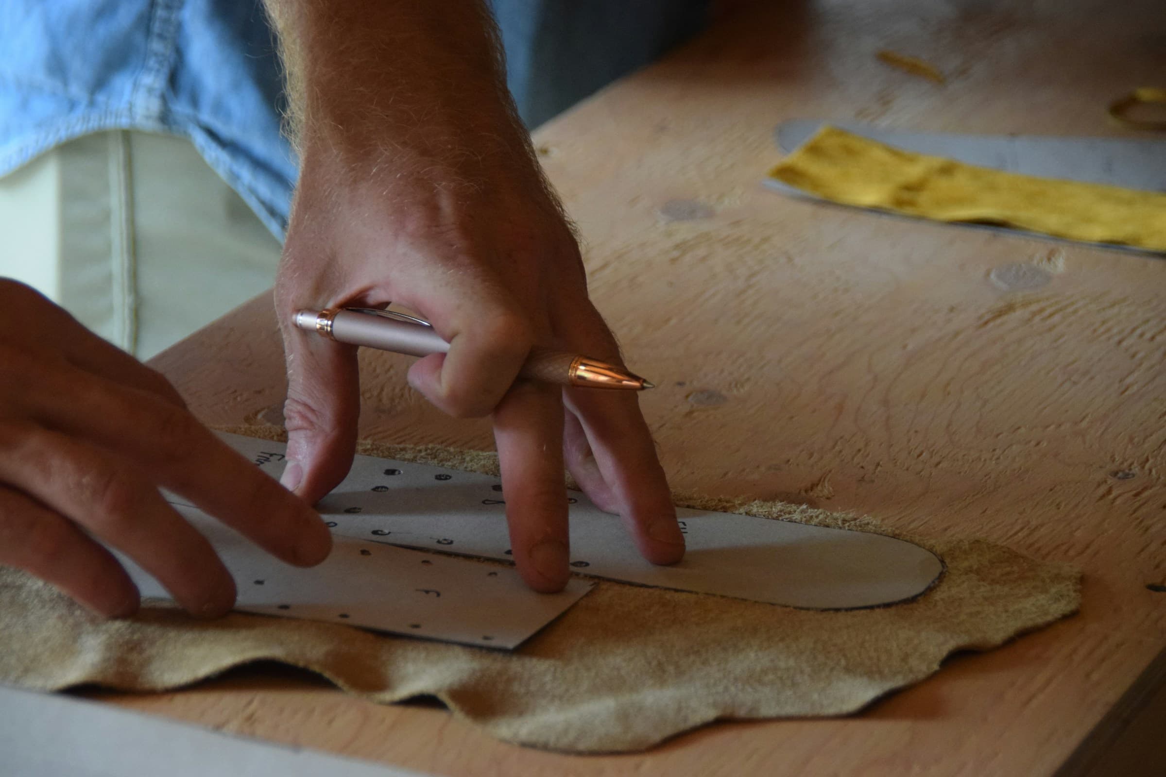 Paper patterns traced onto leather