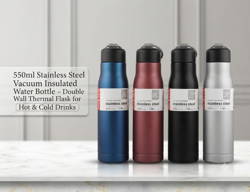 550ml Stainless Steel Vacuum Insulated Water Bottle – Double Wall Thermal Flask for Hot & Cold Drinks