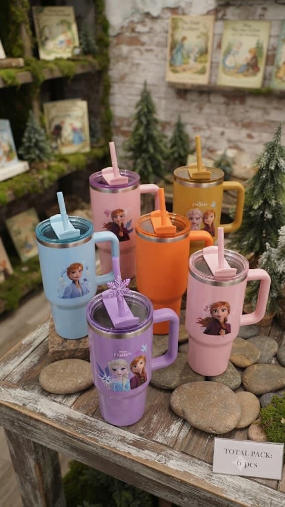 Kids Cartoon Plastic Sipper Cup with Straw & Handle – Reusable Leak-Proof Drinking Tumbler
