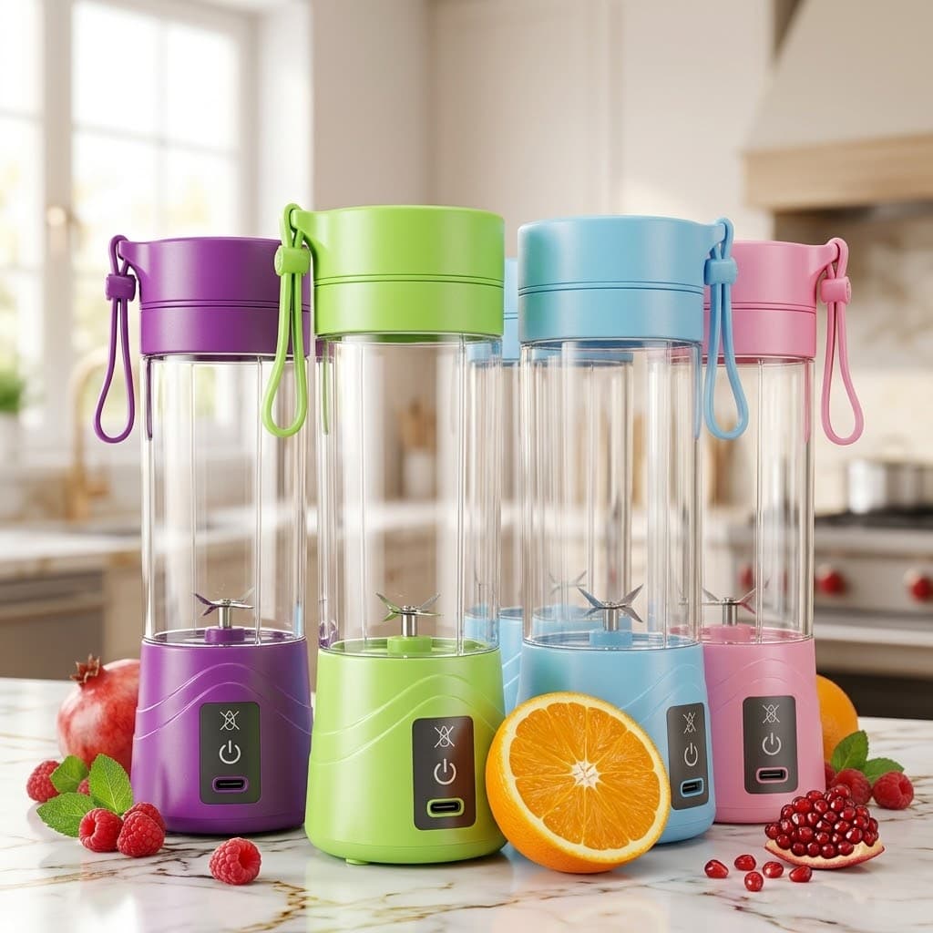 Portable USB Rechargeable Mini Blender – Personal Smoothie & Juice Maker with 6 Stainless Steel Blades