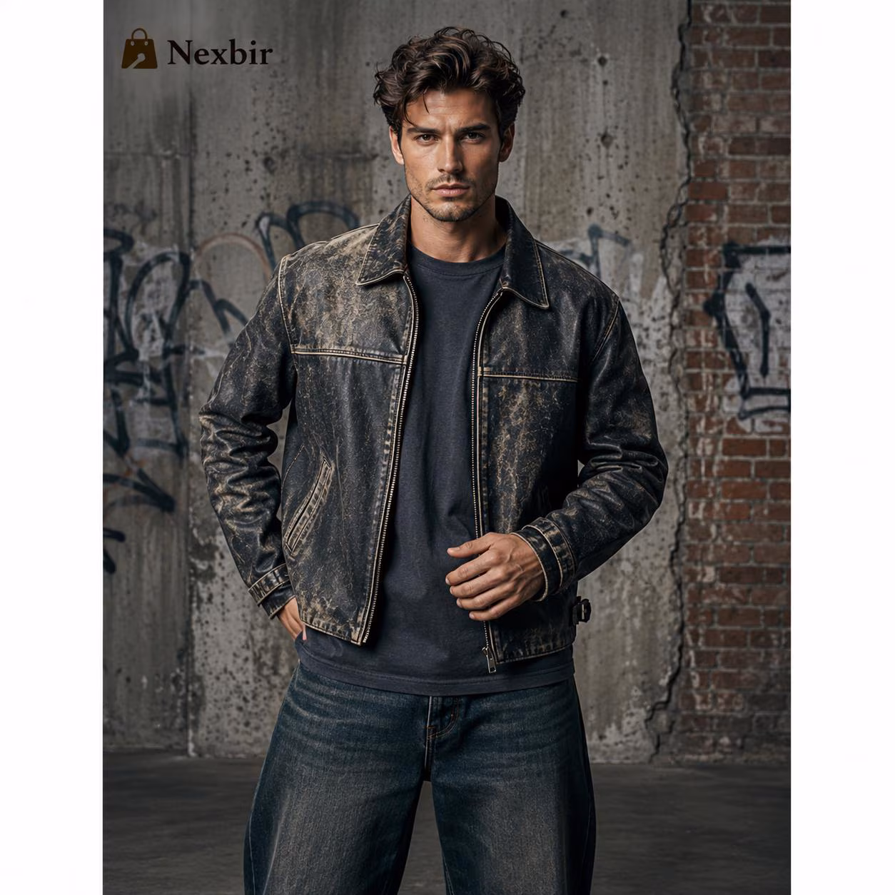 Distressed Leather Jacket for Men and Women, Unisex Vintage Motorcycle Jacket Custom Size Available, Custom Fit, Black Streetwear Outerwear — view 1