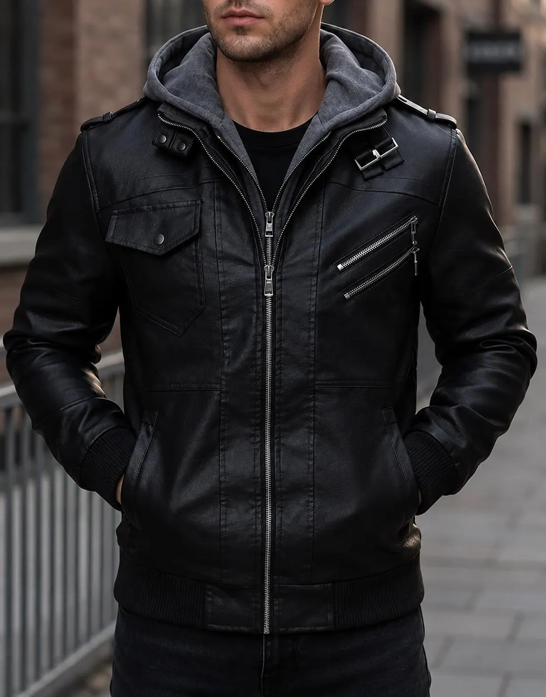 Men's Handmade Real Leather Biker Jacket, Distressed Brown Motorcycle Coat — view 1