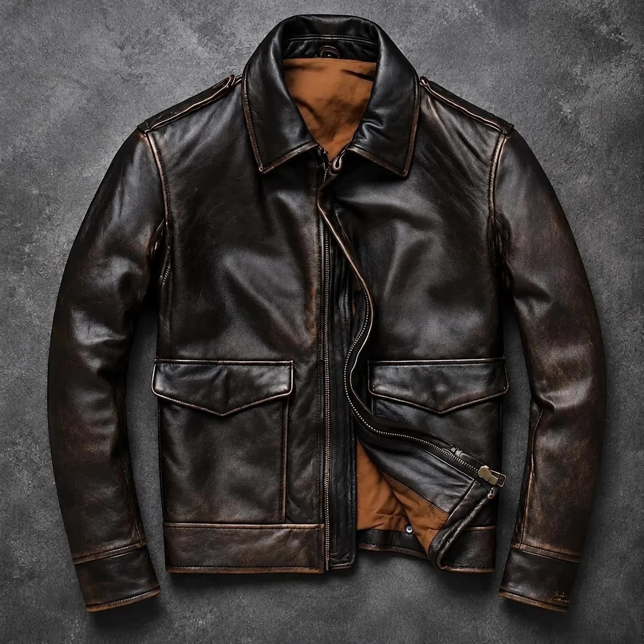 Men's Handmade Distressed Real Leather Biker Jacket, Vintage Motorcycle Coat — view 1